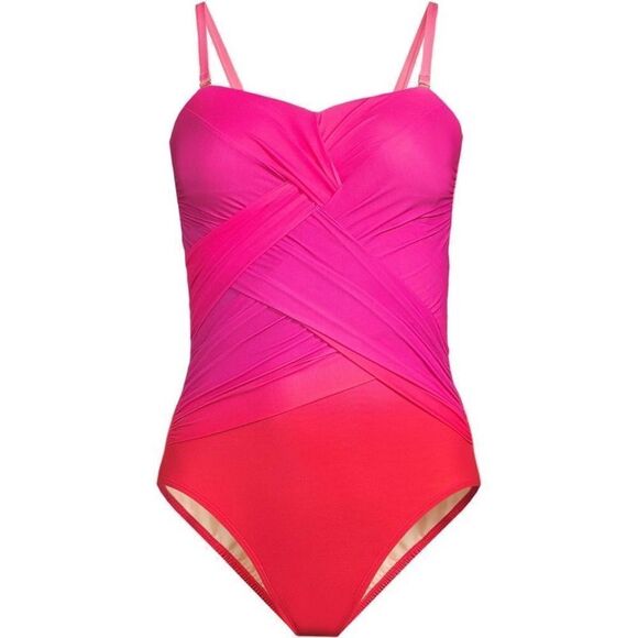 Land's End Plus size One piece Bandeau Slendersuit pink multi ombre Various Size - Picture 7 of 8